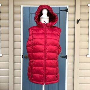 Charter Club Goose Down Packable Puffer Vest XL Red Detachable Hooded
